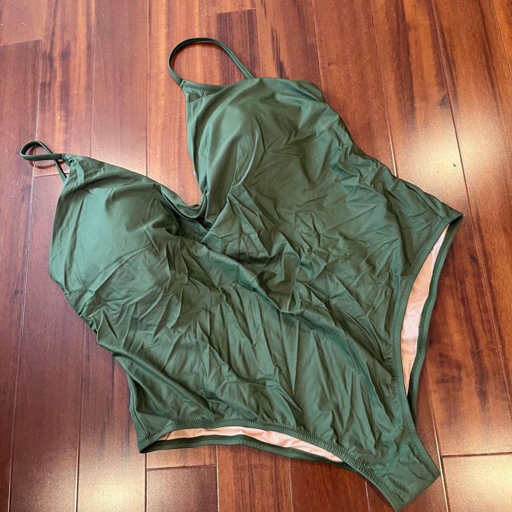 J.Crew‎ One Piece Swimsuit Safari Olive Green Solid Swim New NWT Plus Size 22